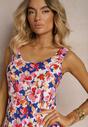 Rochie bleumarin-roz cu bretele din viscoză cu croi evazat cu imprimeu floral Alanea