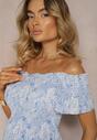 Rochie din Bumbac Albastră tip Bardot cu Volan Discret Risalins