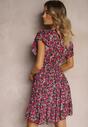 Rochie neagră-roz din bumbac cu imprimeu floral mic, decolteu tip plic și elastic în talie Calnea