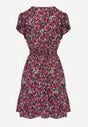 Czarno-Różowa Sukienka z Bawełny w Drobne Kwiaty z Kopertowym Dekoltem i Gumką w Talii Calnea