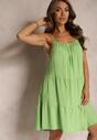 Zielona Rozkloszowana Sukienka z Bawełny na Ramiączkach Uslifea