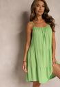 Zielona Rozkloszowana Sukienka z Bawełny na Ramiączkach Uslifea