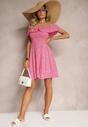 Rochie Fucsia Florală Spaniolă din Bumbac cu Elastic în Talie Nevima