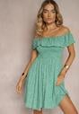Rochie Verde Florala Spaniolă din Bumbac cu Elastic în Talie Nevima