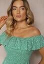 Rochie Verde Florala Spaniolă din Bumbac cu Elastic în Talie Nevima