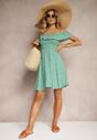Rochie Verde Florala Spaniolă din Bumbac cu Elastic în Talie Nevima