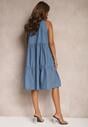 Rochie bleu deschis din bumbac cu croială evazată fără mâneci Ajonne
