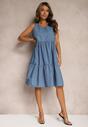Rochie bleu deschis din bumbac cu croială evazată fără mâneci Ajonne
