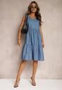 Rochie bleu deschis din bumbac cu croială evazată fără mâneci Ajonne