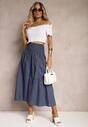 Bleumarin Pantaloni Culotte Bumbac Talie Inalta Croi Larg Elastic Talie Alifrea