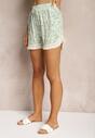 Verde-Bej Pantaloni Scurți din Viscoză Talie Înaltă cu Elastic în Talie Model Floral și Franjuri Orifea