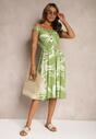 Rochie verde deschis din viscoză cu bretele cu elastic în talie Peslifea
