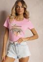 Tricou roz din bumbac cu imprimeu animalier Zeliflea