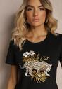 Tricou Negru din Bumbac cu Imprimeu Animalier Zeliflea