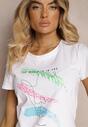 Tricou Alb din Bumbac cu Mânecă Scurtă și Imprimeu Decorativ Saronea