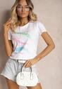 Tricou Alb din Bumbac cu Mânecă Scurtă și Imprimeu Decorativ Saronea