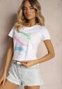 Tricou Alb din Bumbac cu Mânecă Scurtă și Imprimeu Decorativ Saronea