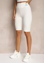 Białe Szorty w Stylu Kolarek High Waist Wykończone Gumką w Pasie Elenea
