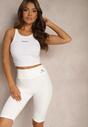 Białe Szorty w Stylu Kolarek High Waist Wykończone Gumką w Pasie Elenea