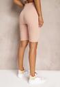 Różowe Szorty w Stylu Kolarek High Waist Wykończone Gumką w Pasie Elenea