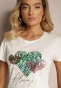 Biały T-shirt z Bawełny Ozdobiony Nadrukiem w Kształcie Serc Hennea