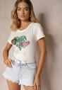 Biały T-shirt z Bawełny Ozdobiony Nadrukiem w Kształcie Serc Hennea