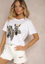 Biały T-shirt z Bawełny z Nadrukiem o Motywie Zwierzęcym Risabell