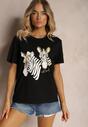 Tricou negru din bumbac cu imprimeu animalier Risabell