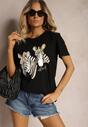 Tricou negru din bumbac cu imprimeu animalier Risabell