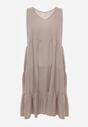 Beżowa Bawełniana Sukienka o Rozkloszowanym Kroju Bez Rękawów Gladea