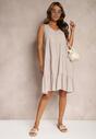 Rochie de Bumbac Bej cu Croi în Cloș fără Mâneci Gladea
