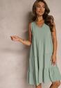 Rochie din bumbac verde închis cu croi evazat fără mâneci Gladea