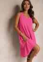 Rochie din bumbac fucsia cu croiala evazata fara maneci Gladea