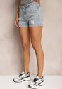Niebieskie Szorty Jeansowe z Bawełny High Waist Wykończone Przetarciami Nellonia