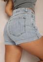 Niebieskie Szorty Jeansowe z Bawełny High Waist Wykończone Przetarciami Nellonia
