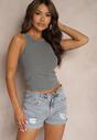 Niebieskie Szorty Jeansowe z Bawełny High Waist Wykończone Przetarciami Nellonia