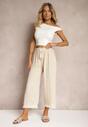 Pantaloni largi bej talie înaltă cu elastic în talie Jolfea