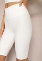 Białe Szorty Typu Kolarki High Waist z Prążkowanego Materiału Vimara