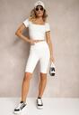 Białe Szorty Typu Kolarki High Waist z Prążkowanego Materiału Vimara