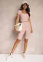 Różowe Szorty Typu Kolarki High Waist z Prążkowanego Materiału Vimara