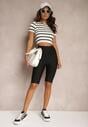 Czarne Szorty Typu Kolarki High Waist z Prążkowanego Materiału Vimara
