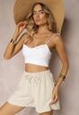Beżowe Szorty o Luźnym Kroju High Waist z Gumką w Talii Vimallora