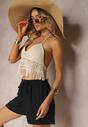 Czarne Szorty o Luźnym Kroju High Waist z Gumką w Talii Vimallora