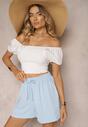 Jasnoniebieskie Szorty o Luźnym Kroju High Waist z Gumką w Talii Vimallora