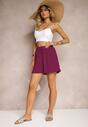 Ciemnofioletowe Szorty o Luźnym Kroju High Waist z Gumką w Talii Vimallora