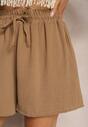 Ciemnobeżowe Szorty o Luźnym Kroju High Waist z Gumką w Talii Vimallora