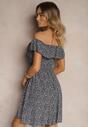 Rochie bleumarin cu flori Spaniolă din bumbac cu elastic în talie Nevima