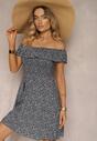 Rochie bleumarin cu flori Spaniolă din bumbac cu elastic în talie Nevima