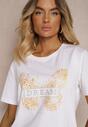 Tricou Casual Alb din Bumbac cu Imprimeu Fluture cu Pietre Strass Jalflea