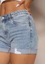 Niebieskie Bawełniane Szorty Jeansowe High Waist Ozdobione Przetarciami Vimoriels